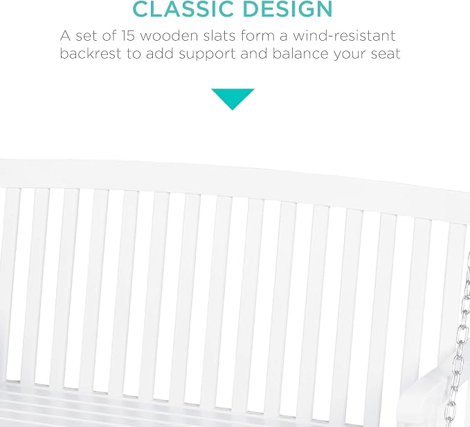 Best Choice Products 48in Wood Porch Swing Outdoor Patio Hanging Bench Chair - Image 6