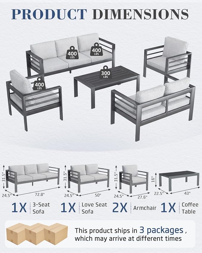 AECOJOY Aluminum Patio Furniture Set, 7 Seats Modern Outdoor Furniture - Image 2