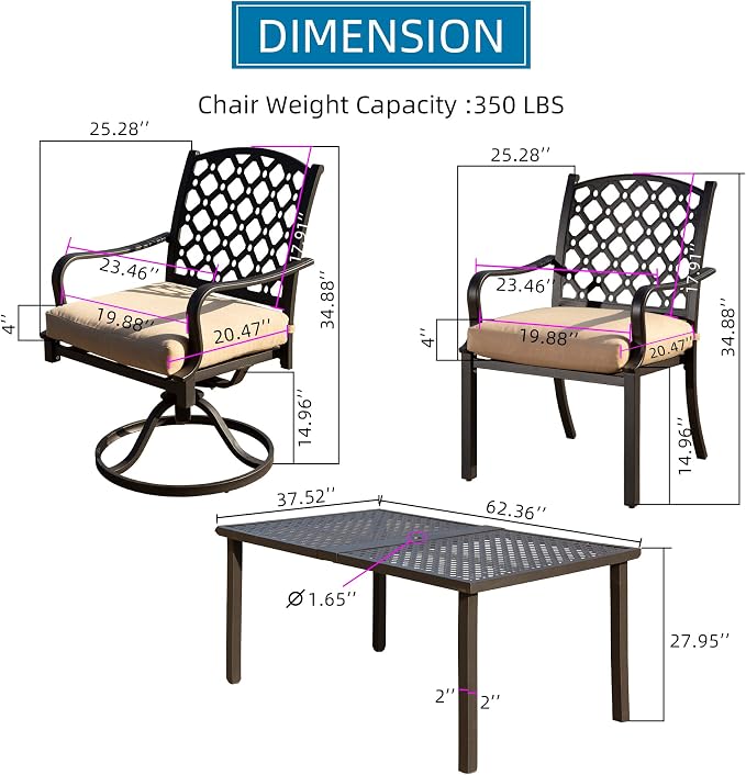 Domi 7 Pieces Patio Dining Sets All-Weather Metal Outdoor Modern Dining Sets - Image 6