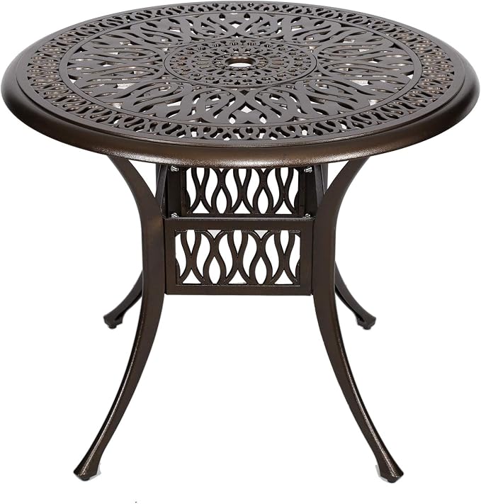 YUSING 35.4" Outdoor Dining Table, Patio Cast Aluminum Table, Furniture Set by YUYUSING
