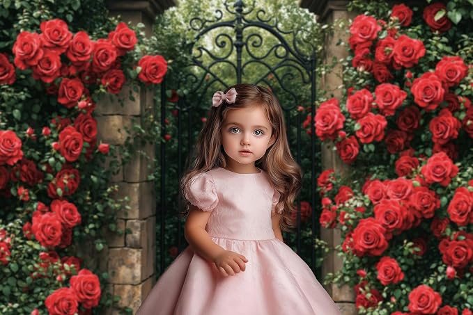 Kate Valentine's Day Gate Backdrop Valentine Red Roses Garden Background - Image 3