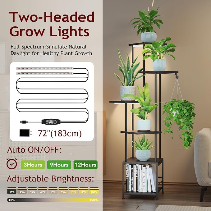 Plant Stand Indoor with Grow Light, 6-Tiered Tall Plant Stand Indoor, Metal - Image 4