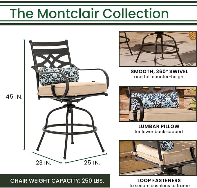 Hanover Montclair 5-Piece All-Weather Outdoor Patio High Dining Set, 4 Swivel - Image 4