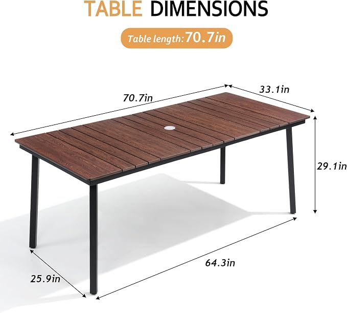 70 Inch Patio Outdoor Dining Table - Image 2