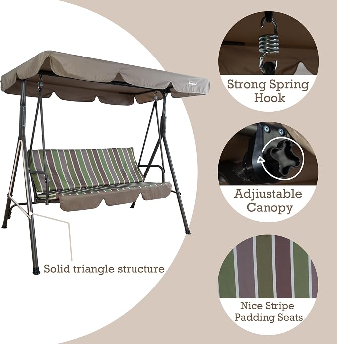 Kozyard Alicia 3-Seat Patio Swing, Outdoor Canopy Swing - Image 5