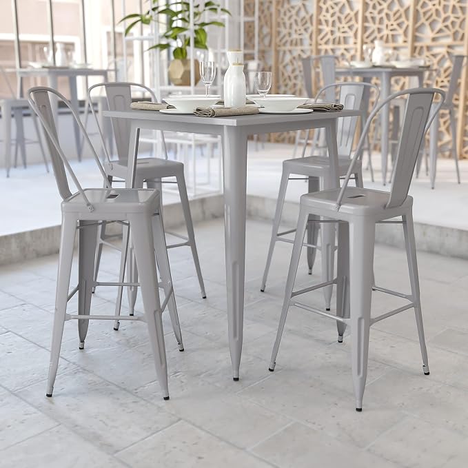 Flash Furniture Nolan Commercial Grade 31.5" Square Silver Metal Indoor-Outdoor - Image 2