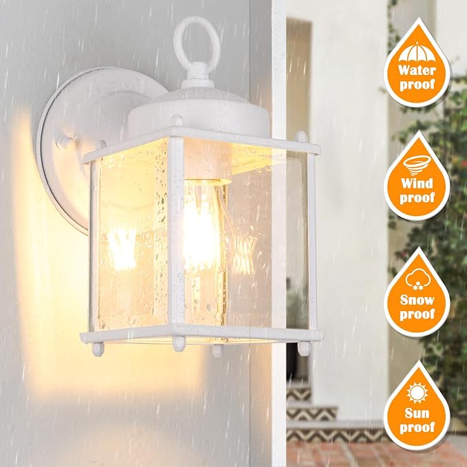 Outdoor Wall Lantern, Exterior White Waterproof Wall Sconce Lighting Fixtures - Image 3
