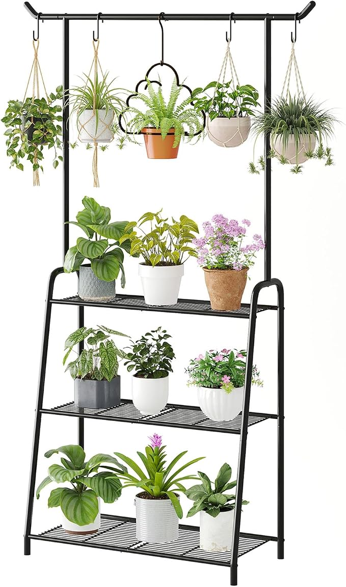 Metal Plant Stand Indoor Outdoor, 3 Tier Tall Corner Plant Shelf, Hanging by Unknown