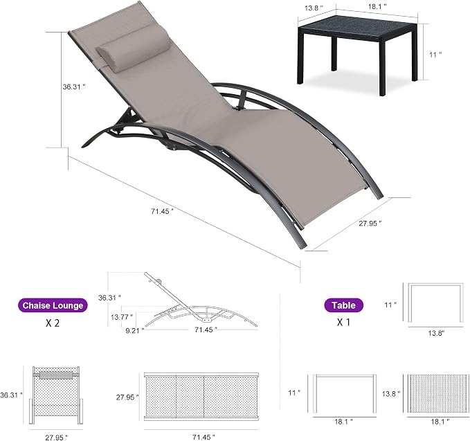 PURPLE LEAF Patio Oversized Chaise Lounge Chair Set - Image 4