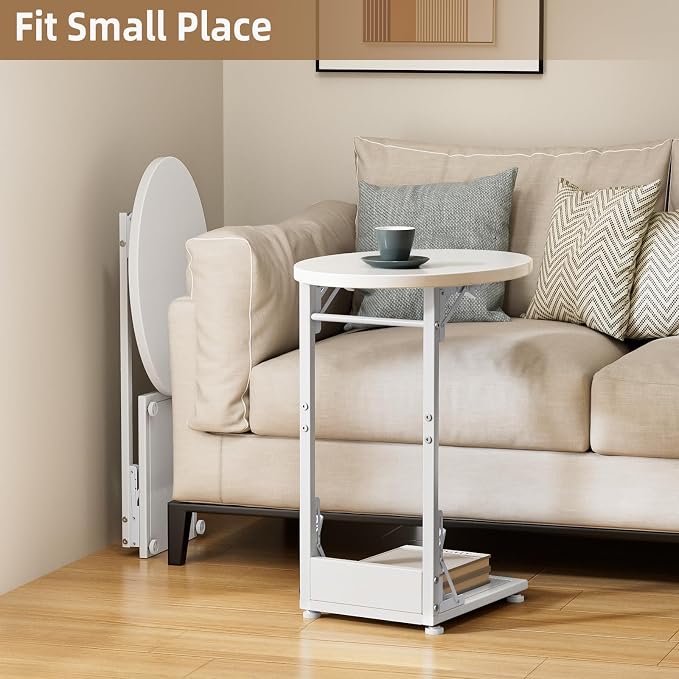 Elbourn Folding Side Table End Couch Tables, Metal Frame C-Shaped TV Stand - Image 7