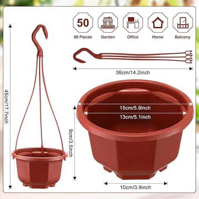 Roshtia 50 Pcs 5.9 inch Plastic Hanging Plant Pots - Image 2