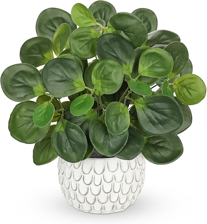 13" Artificial Plants Indoor Small Fake Plant in White Ceramic Pot, Silk Plants by VillaComo
