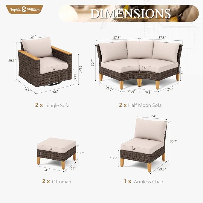 Sophia & William Half Moon Outdoor Sectional Furniture - Image 7