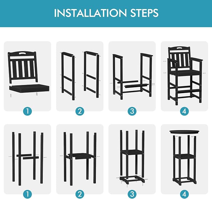 Ciokea 3-Pcs Bistro Table and Chairs, All-Weather Round High Top Bar Table - Image 9