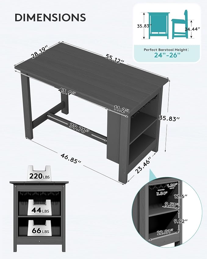 SERWALL Outdoor Bar Table, All Weather HDPE 36" Counter Height Dining Table - Image 2