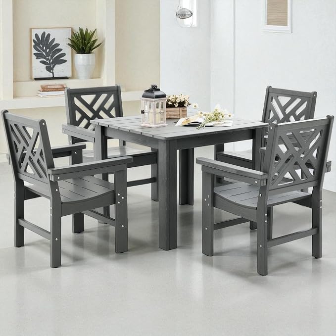 HDPE Outdoor Dining Set, 5-Piece Outdoor Table and Chairs Include 4 Armchair - Image 5