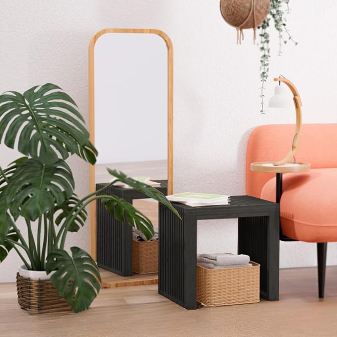 Bamboo Dining Bench Indoor Small Benches Entryway Shoe Rack Benchs, Outdoor - Image 2