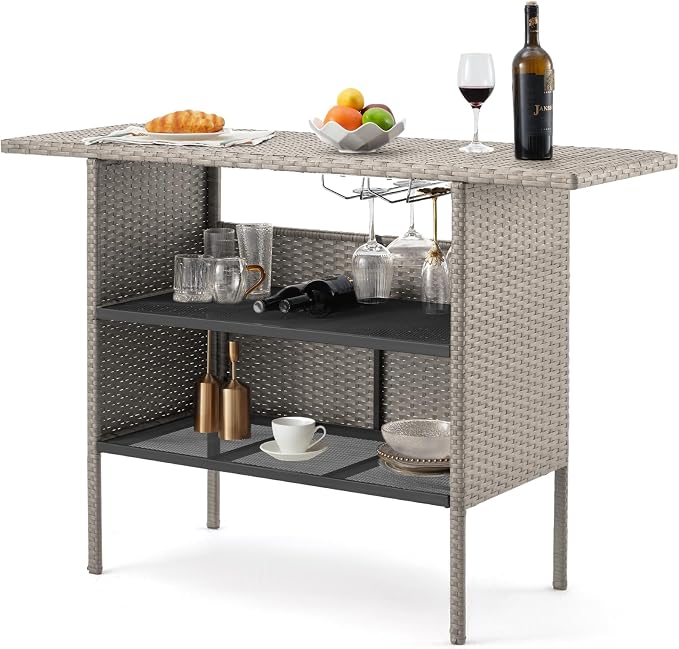 ECOTOUGE Wicker Bar Table, Outdoor Patio Console Table Serving Table, Mini by ECOTOUGE