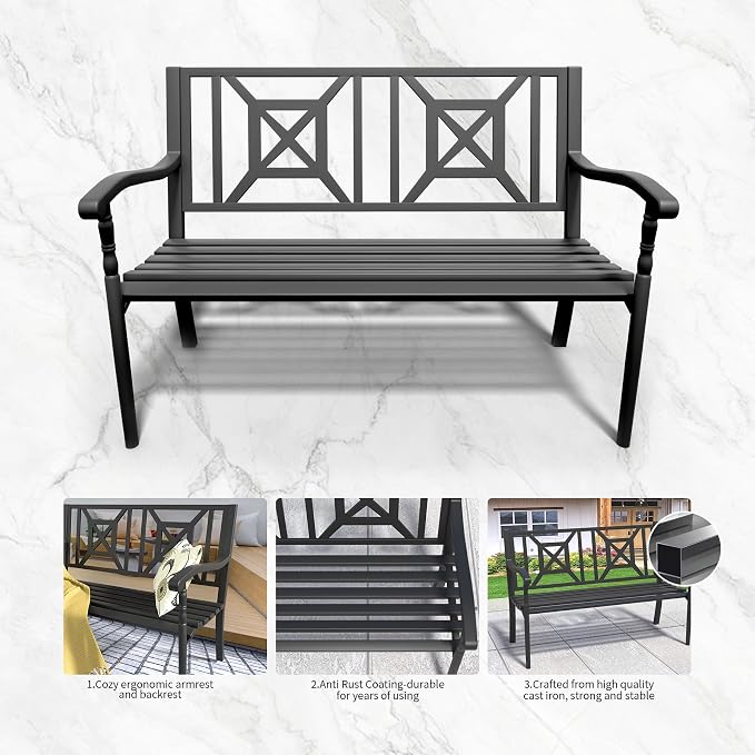 YLGJ&TIDY 50 Inches Patio Bench Outdoor Metal Bench - Image 6