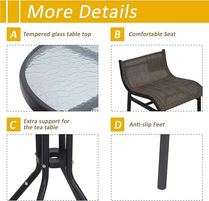 Outsunny 3 Piece Bar Height Outdoor Bistro Set - Image 5