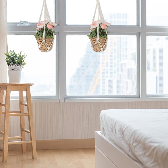 2 PCS Macrame Plant Hanger Indoor Hanging Plant Holder Hand-Woven Cotton Rope - Image 5