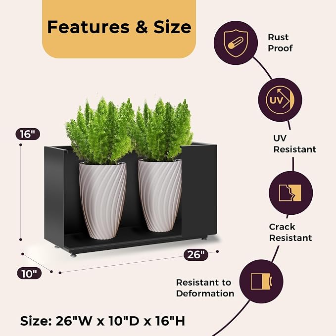 Outdoor Metal Planter Box 26Wx10Dx16H, Large Rectangular Trough Planters - Image 3