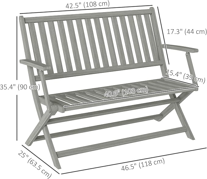 Outsunny Wood Outdoor Bench, 2-Person Foldable Patio Acacia Wood Garden Bench - Image 3