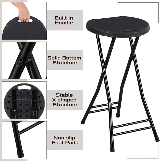 Suzile 2 Pcs 24 Inch Tall Folding Chair Portable Plastic Stool Chair Heavy Duty - Image 4