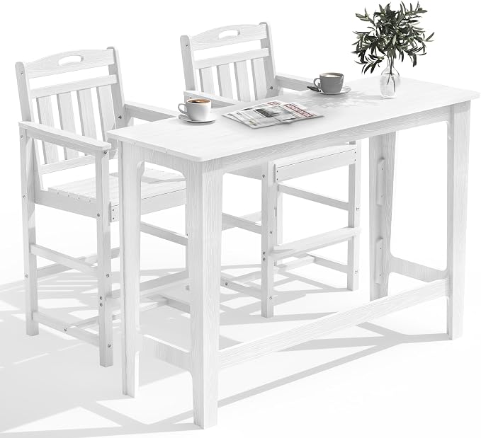 Outdoor Patio Bar Height Table and Tall Adirondack Chairs Set of 2, All-Weather by Suunyn