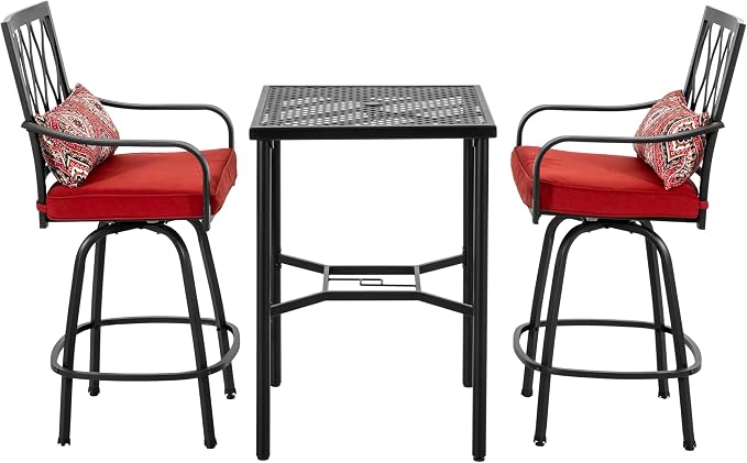NUU GARDEN 3-Piece Outdoor Bar Set, 2 Swivel Stools - Image 9