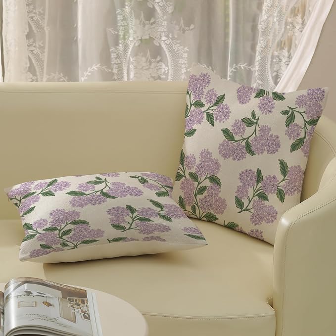 Purple Pink Pillow Covers 24x24 Inch 2 Pcs Green Hydrangea Flower Decor Throw - Image 4