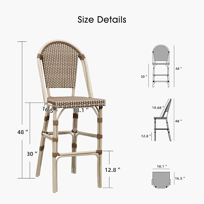 PURPLE LEAF French Bar Stool Set of 4 White Print Finish Patio Bar Stools - Image 6