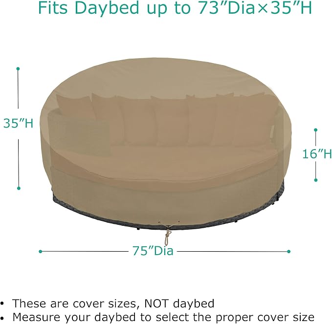 SunPatio Heavy Duty FadeStop Outdoor Round Daybed Cover 75 Inch, Patio Day Bed - Image 2