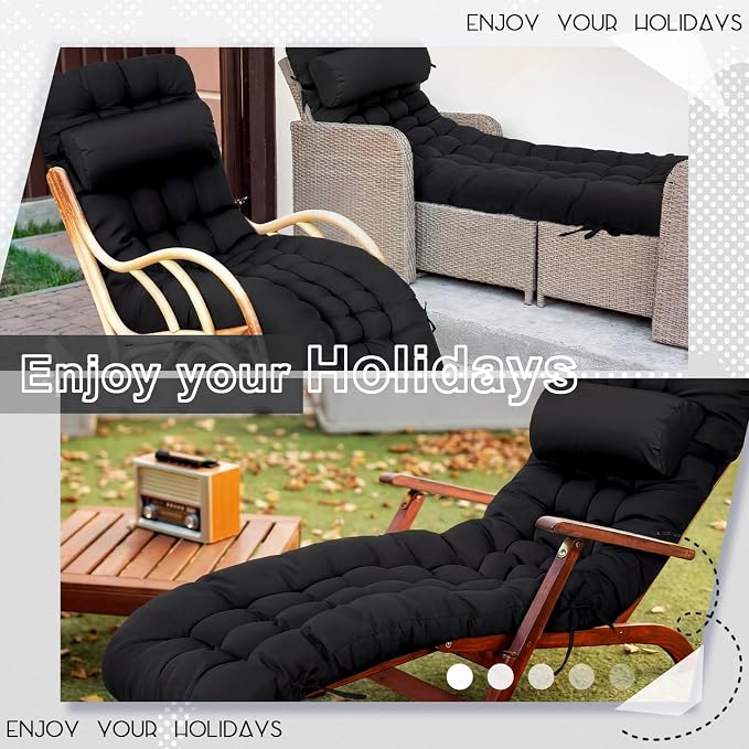 Tudomro 1 Pcs Black 66'' Outdoor Chaise Lounge Cushion Waterproof Patio Lawn - Image 5