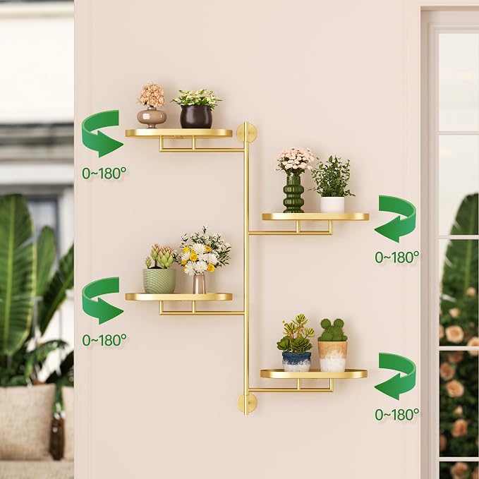 Window Rotating Plant Stand Shelf Indoor Gold Metal Floating Shelves 4-Tier - Image 6