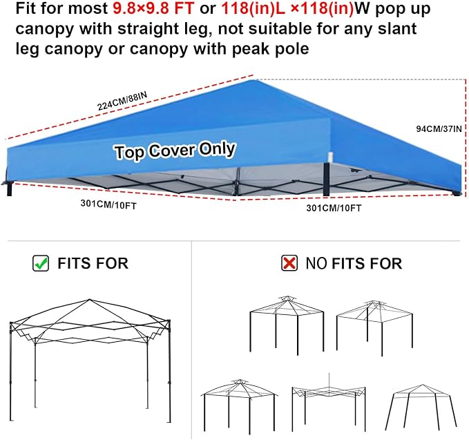 Joramoy 10×10 Canopy Replacement Top Only, Waterproof Pop Up Canopy Tent Top - Image 2