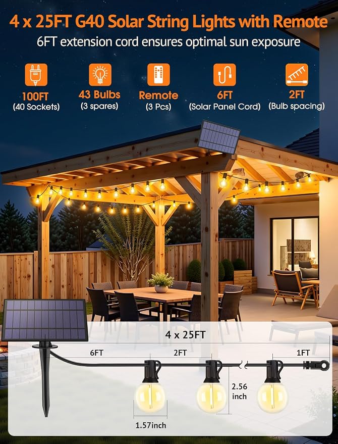 100FT Solar String Lights Outdoor - Image 2