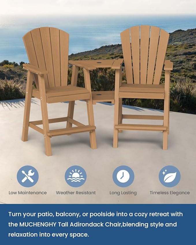 Ciokea Tall Adirondack Chairs Set of 2, HDPE Outdoor High Adirondack Chair - Image 7