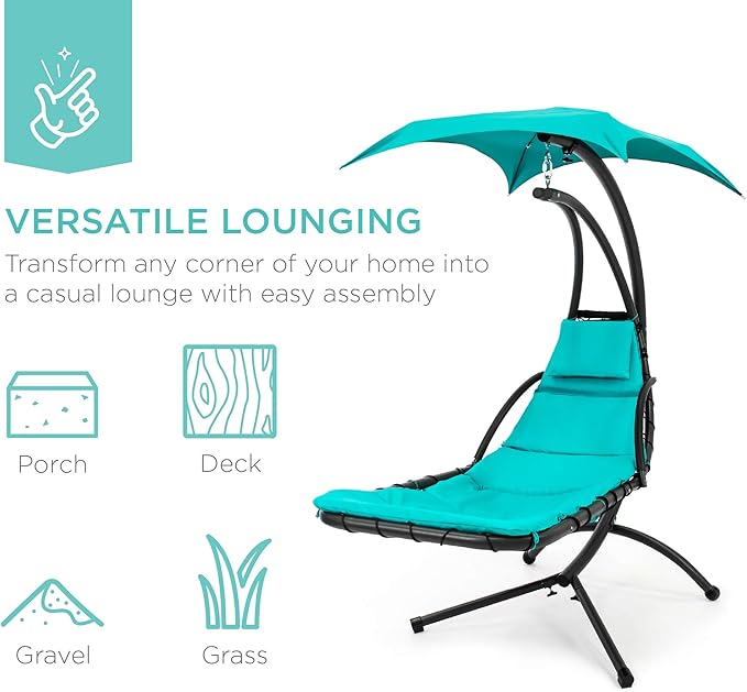 Best Choice Products Outdoor Hanging Curved Steel Chaise Lounge Chair Swing - Image 6