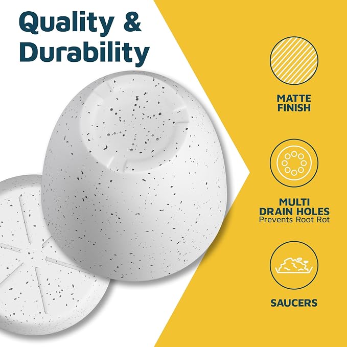 White Gray Plant Pots with Drainage Holes & Saucers 15 Pack, Indoor & Outdoor - Image 7