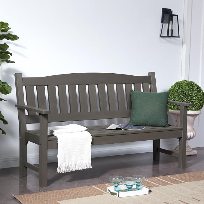 Psilvam 3-Person Outdoor Memorial Bench, All-Weather Poly Lumber Garden Bench - Image 2