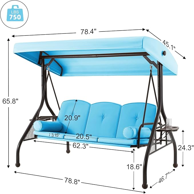 GYUTEI 3-Seat Outdoor Patio Swing - Image 7