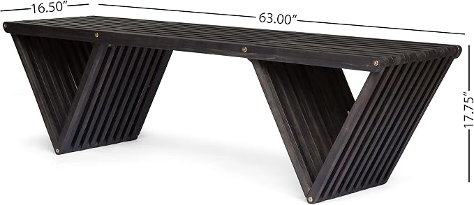 Christopher Knight Home Esme Outdoor Acacia Wood Bench, Dark Gray Finish - Image 3