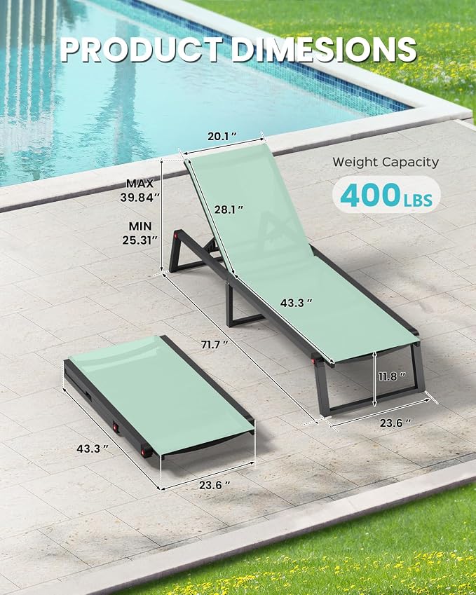 Aluminum Chaise Lounge Chair Outdoor, Foldable & Assembly Free Patio Pool - Image 2