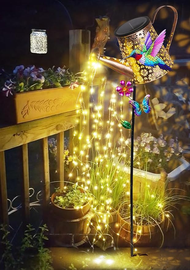 Solar Watering Can with Lights Outdoor Garden, 41in Large Hummingbird Garden - Image 8