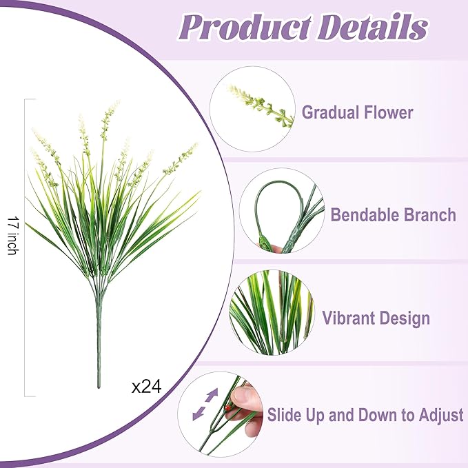 24 Pcs Artificial Faux Plants for Outdoor Spring Decoration, Fake Monkey Grass - Image 3