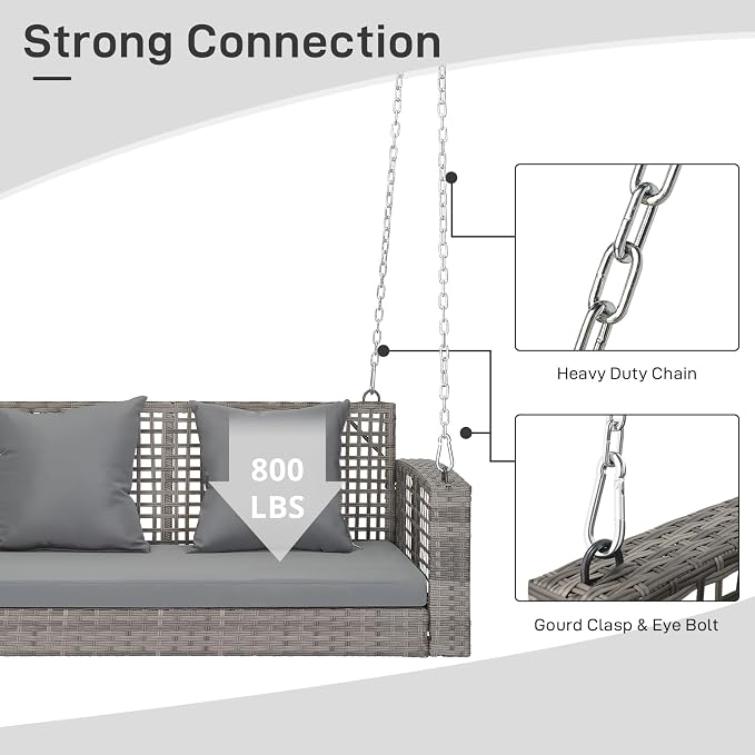 Outvita Porch Swing, 4FT Hanging Outdoor Porch Swings - Image 4