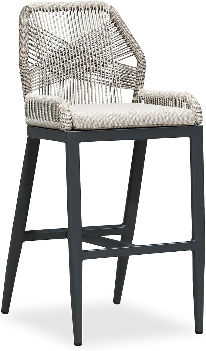 PURPLE LEAF Bar Stool 1 Piece Outdoor Bar Height Metal Stool Modern Wicker by PURPLELEAF