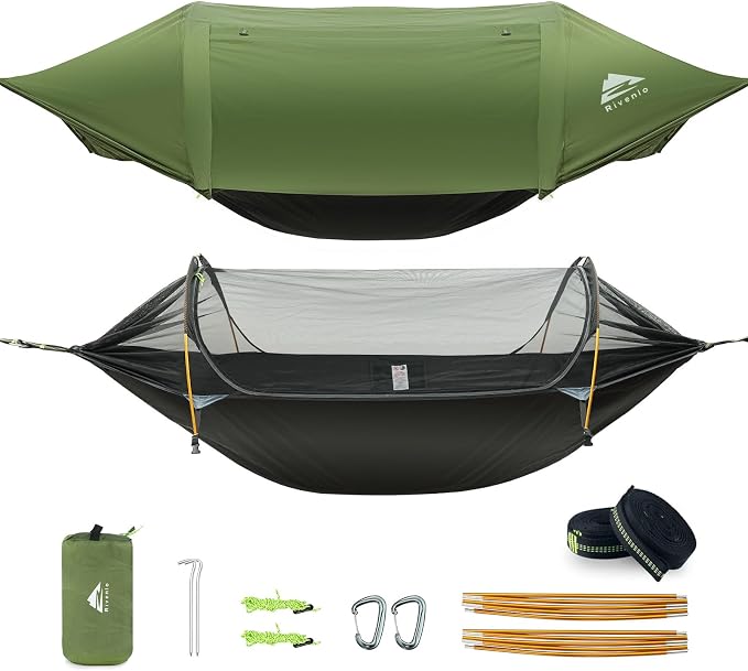 Camping Hammock Tent with Mosquito Net & RainFly, 3 in 1 Waterproof Lightweight by Rivenlo