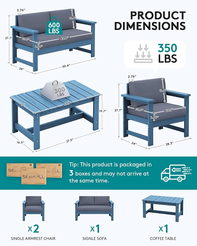 SERWALL 4 Pieces HDPE Outdoor Sofa Set - Image 5